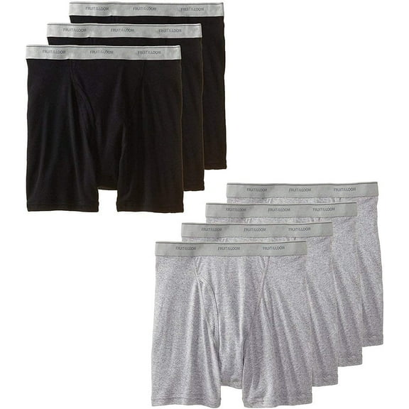 Fruit of the Loom Men's Boxer Briefs 100% Cotton Underwear,Black Grey 7 Pack,X-Large