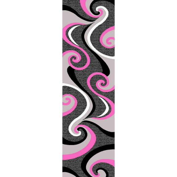 PREMIUM 3D Hand Carved Modern 2x7 2x8 Runner Rug Contemporary 327 Grey Gray Pink