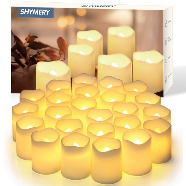 Velas votivas sin llama SHYMERY, paquete de 24, más de 200 horas, color blanco cálido