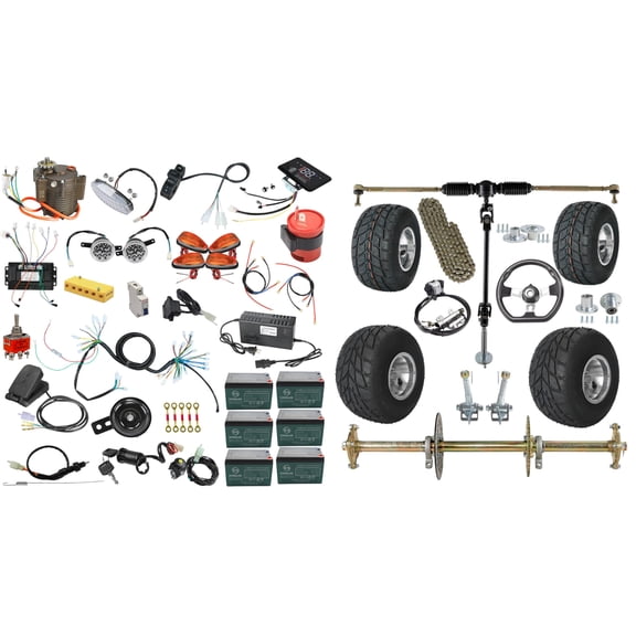 32" Complete Rear Axle Kit with 5" Go Cart Wheels, High Power 65N.M 72V 1000W Brushless Motor Kit| DIY Upgrade for ATV, Quad, Buggy, Go-Kart, Golf Cart, Dolly, Drift Trike, Electric Vehicles