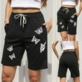 thumbnail image 4 of asdoklhq Womens Plus Capris,Women's Casual Summer Cropped Pants Butterfly Print Black Straight Short Pants, 4 of 8