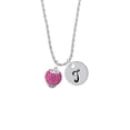 thumbnail image 2 of Delight Jewelry Silvertone Hot Pink Crystal Sparkle Spinner Silvertone Script Initial Disc - T - Charm Necklace, 20"+3", 2 of 4