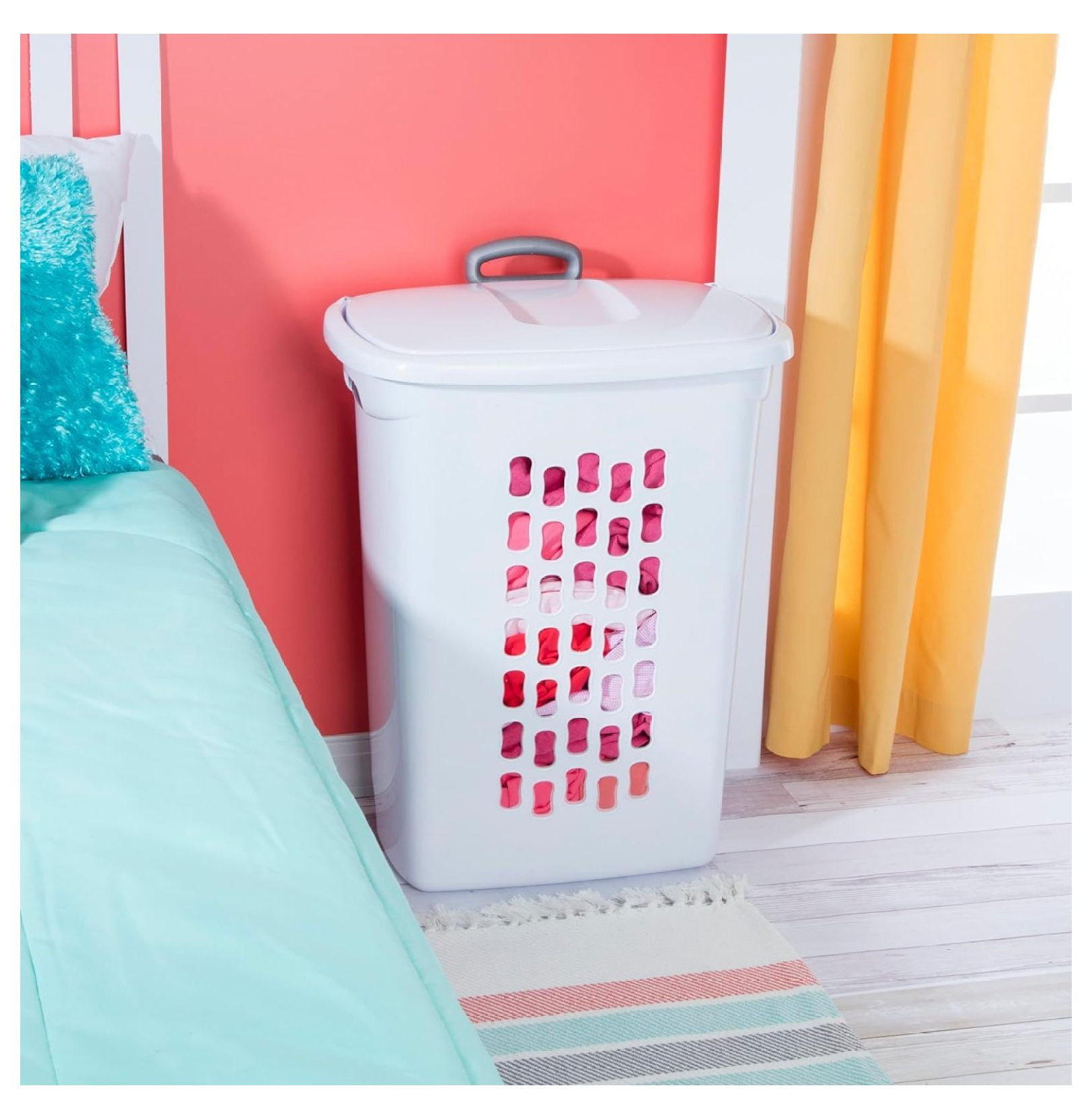 Ultra Wheeled Laundry Hamper with Lid, Handle and Wheels for Easy Rolling of Clothes to and from The Laundry Room, Plastic, White, 1-Pack