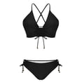 thumbnail image 2 of AHTJRT 2 Piece Bikini Sets for Women V Neck Cutout Crisscross Bathing Suits with Adjustable Straps Lace up High Cut Tie Side Thong Swimsuit Black S, 2 of 9