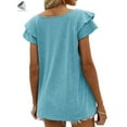 thumbnail image 5 of PULLIMORE Womens V Neck Summer Tops Ruffle Sleeve Casual Loose T-Shirts Blouses (XL, Sky Blue), 5 of 8