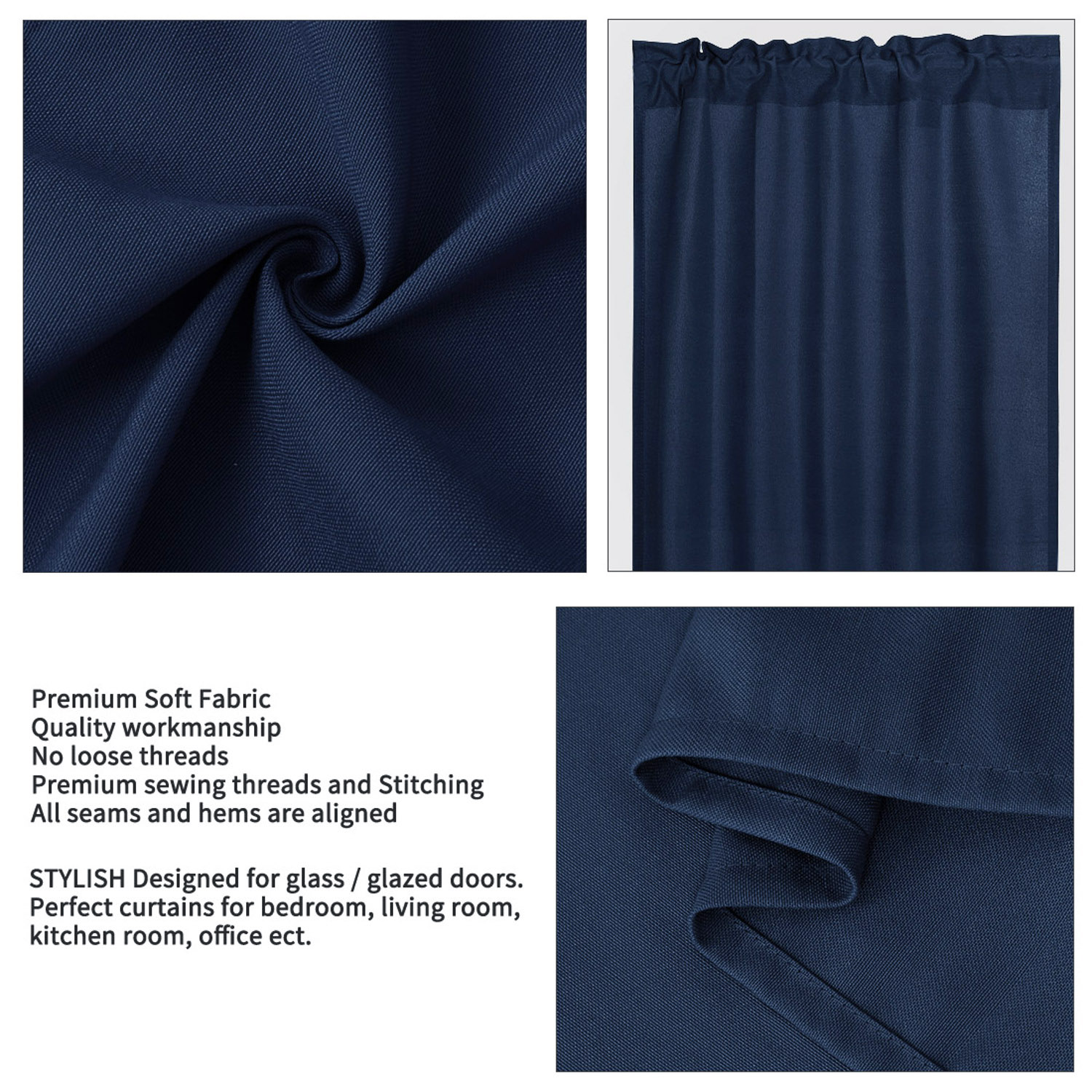 Unique Bargains French Door Window Blackout Curtain Panel Navy Blue 25" x 40"