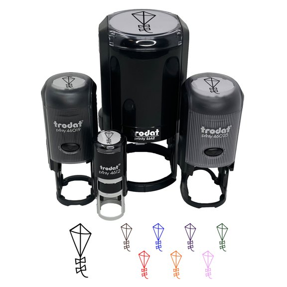 Cute Kite Outline Self-Inking Rubber Stamp Ink Stamper - Lime Green Ink - Small 3/4 Inch