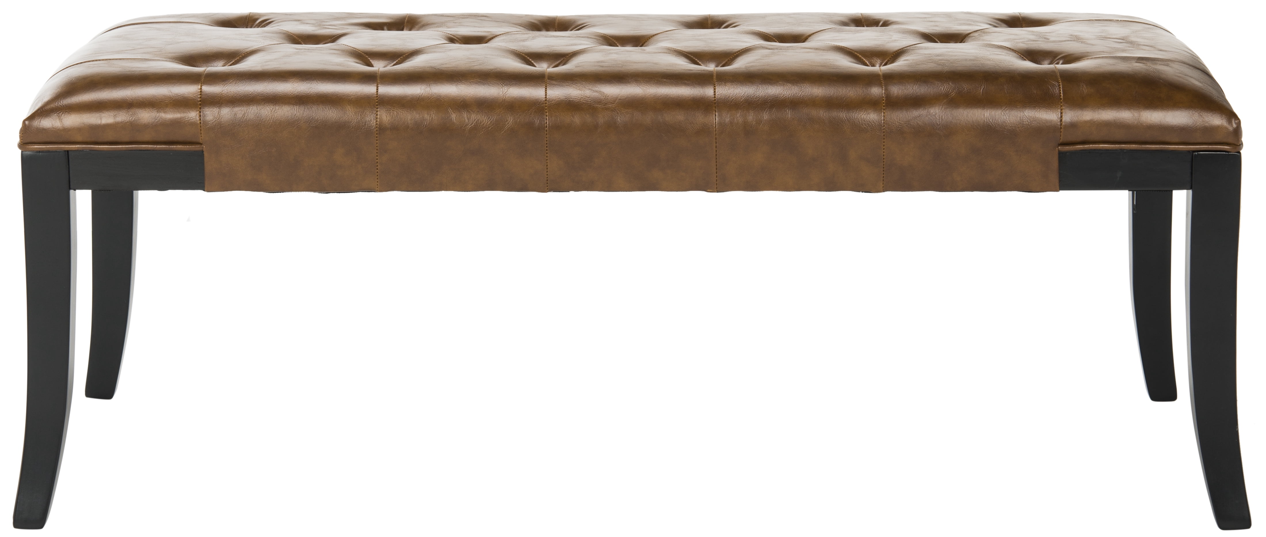 SAFAVIEH Tyler Rustic Curved Leather Tufted Bench, Saddle