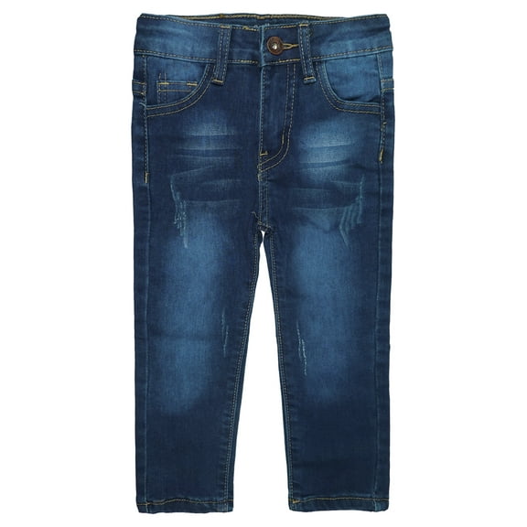 KIDSCOOL SPACE Little Girls Boys Jeans,Elastic Band Inside Ripped Straight Fit Stretchy Soft Denim Pants,Deep Blue,5-6 Years