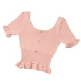 thumbnail image 3 of Camiseta de punto para mujer, manga corta, cuello cuadrado, corte ajustado, botón superior, rosa Advancent AP001523-03B, 3 of 7