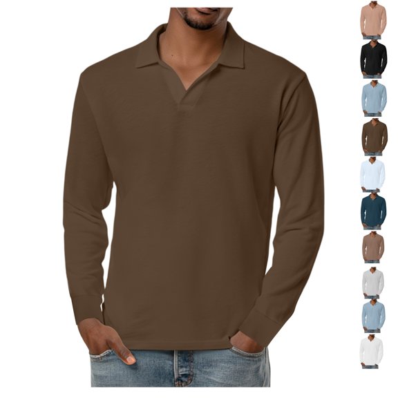 Long Sleeve Golf Shirt Men Mens Knit Shirts Notch Neck Breathable Soft Casual Lightweight Solid Color Tops
