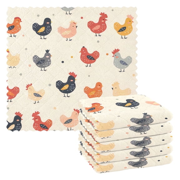6 Pieces of Kitchen Towels 11x11Inch Kitchen Dish Cloths Kitchen Dish Towels Reuseable Cleaning Cloths Multicolour Chicken