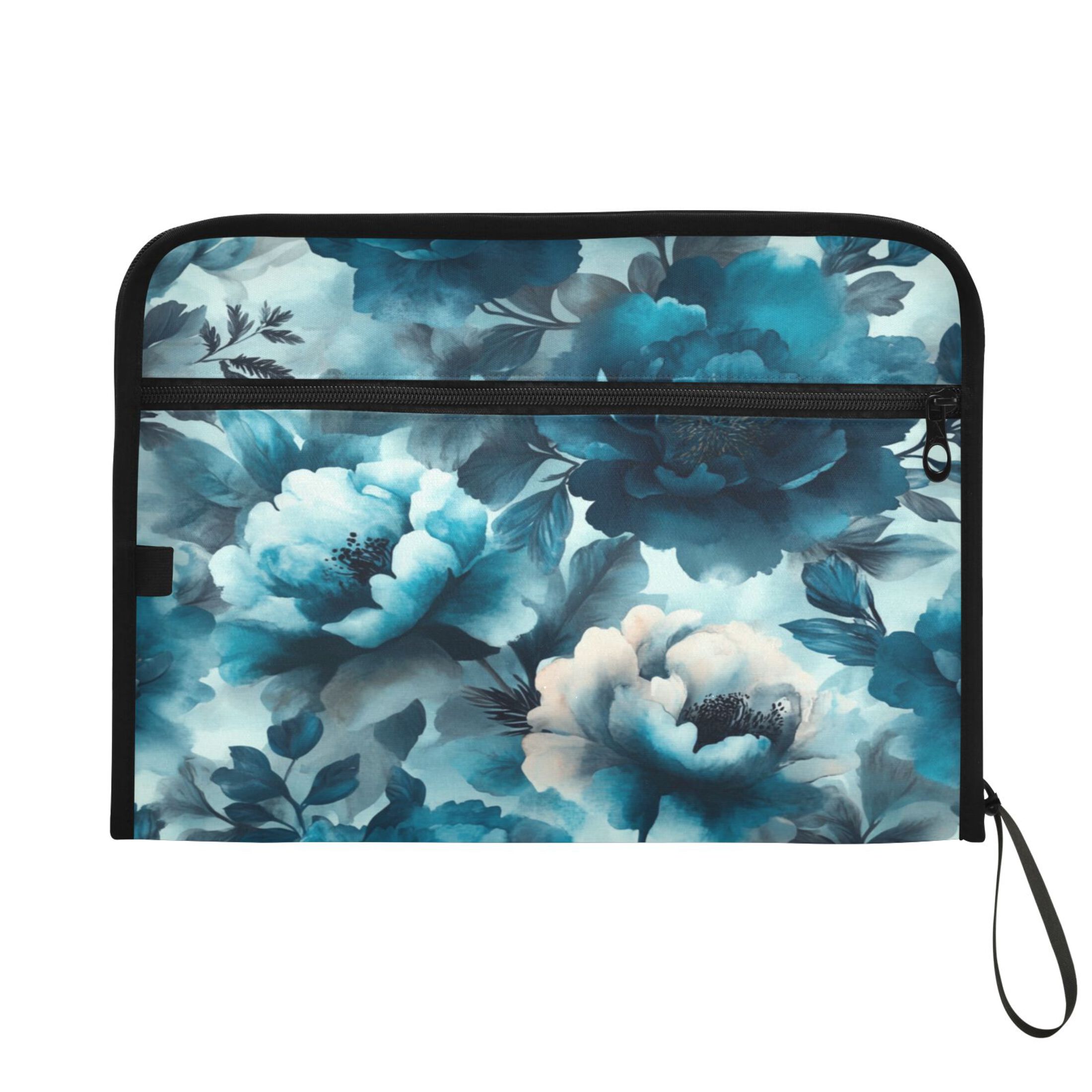Accordion File Organizer with Zip Closure 13 Pockets Expanding File Folder Letter A4 Paper Document Organizer for Home Office Teal Elegant Floral Pattern