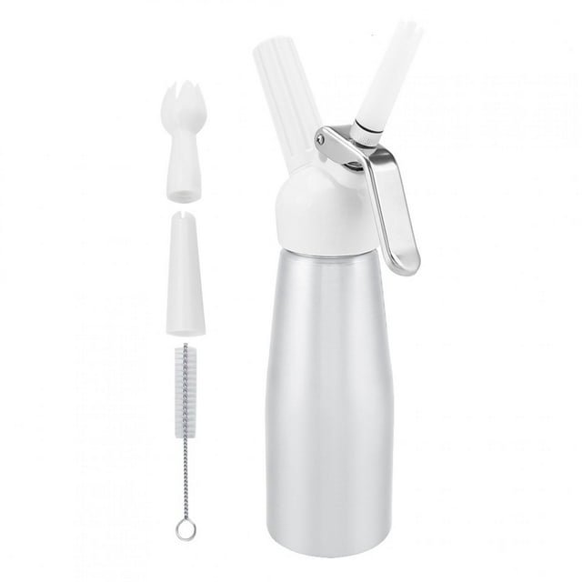 Dispensador de crema batida de 500 ml, espumador portátil, batidor de crema para postres de café, color plateado