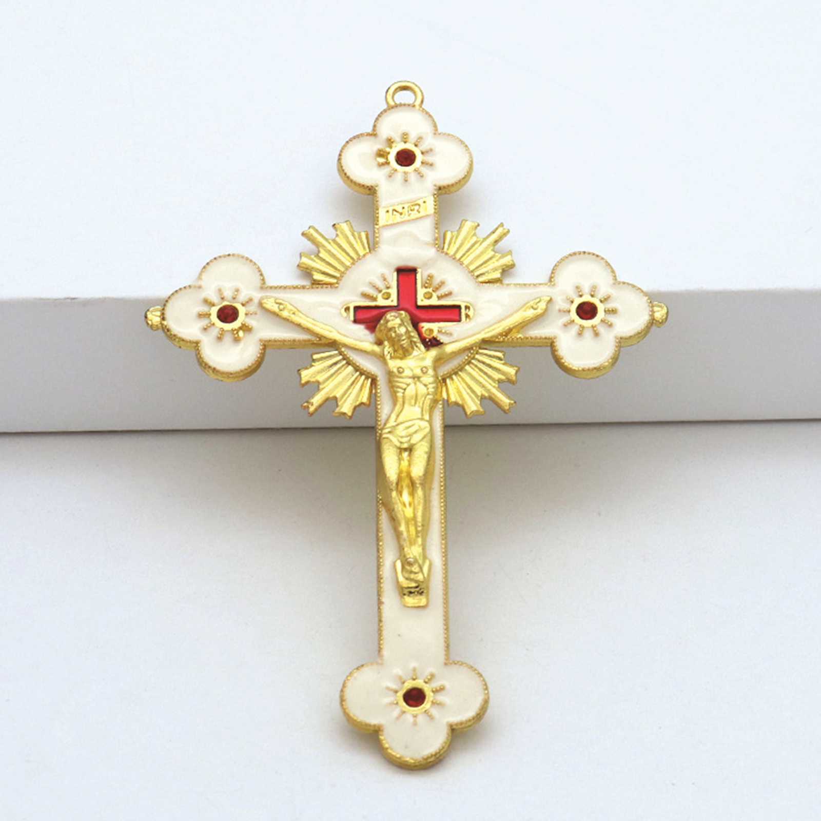 GENEMA Metal Enamel Crystal Flower Crucifix Cross Spiritual Religious Jesus  Catholic Blessing Hand Holding Faith Gifts Prayer Home Church Decoration