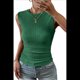 thumbnail image 1 of Top Informal de Verano con Cuello Redondo, Punto Acanalado, Corte Entallado, Básico, Texturizado, Sin Mangas, Verde M, 1 of 5