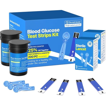 100 Blood Glucose Test Strips & 100 Lancets Kit, Compatible with G-426,G-427B Glucose Monitor, Accurate Diabetes Testing Supplies, Diabetic Blood Test Strips (No Meter Included)