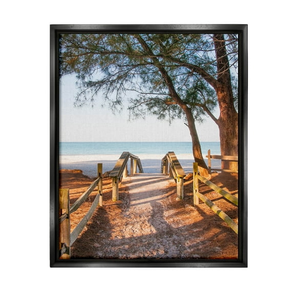 Stupell Industries Relaxing Beach Walkway Coastal Path Photograph Jet Black Floating Framed Canvas Print Wall Art, Design by Mary Lou Photography