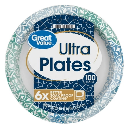 Great Value Ultra Paper Dinner Plates, 10 1/16