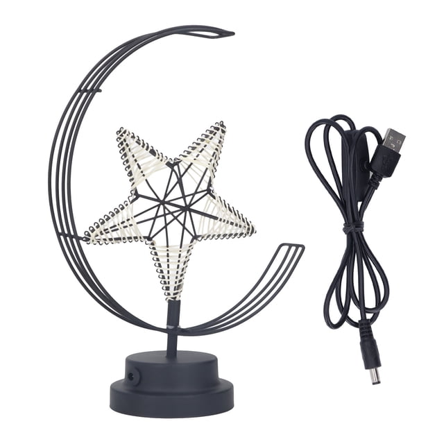 Lámpara de estrella de arte del hierro, hilo de algodón bobinado, lámpara de mesita de noche romántica, Luz de mesa decorativa LED, fuente de alimentación USB
