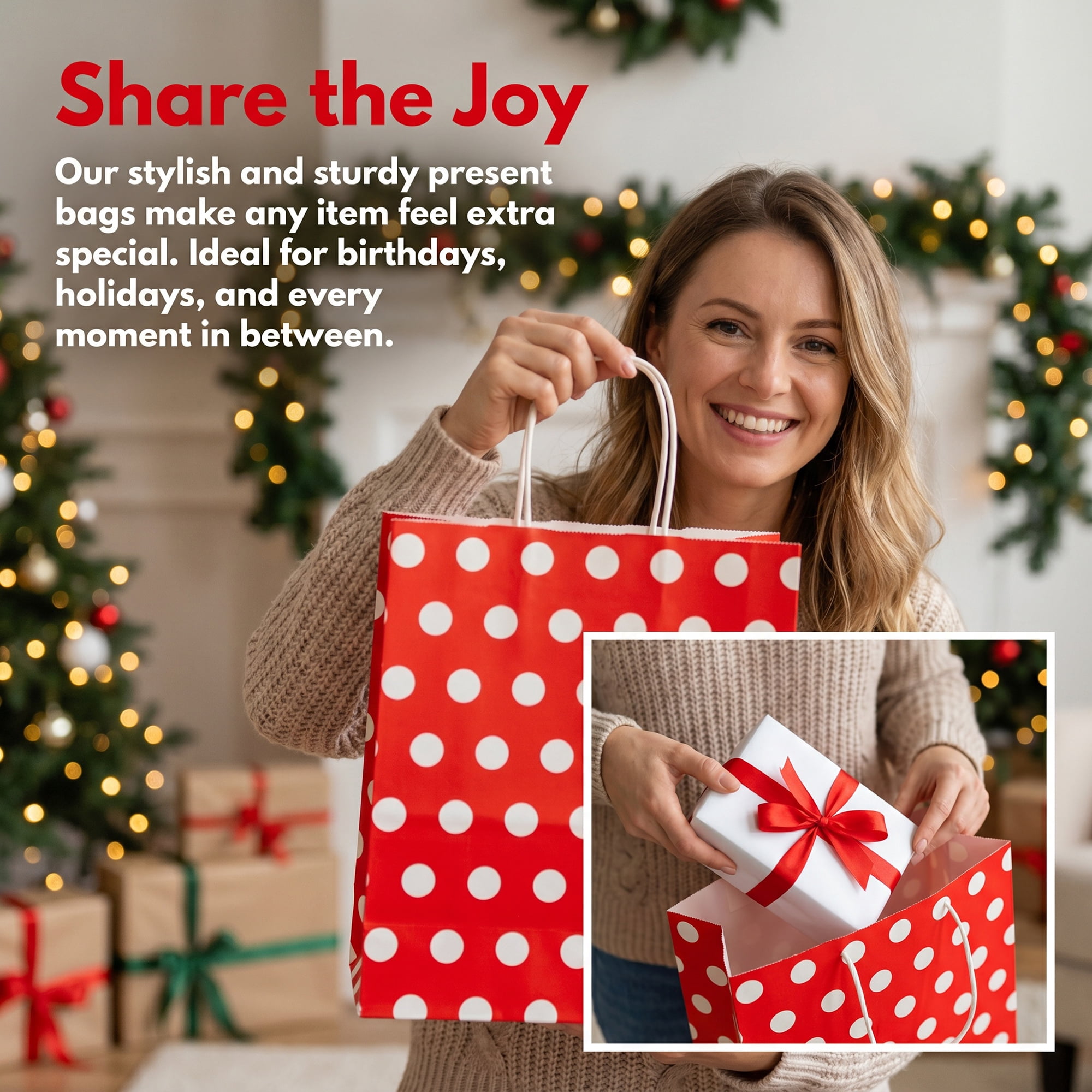 Unique Bargains 6Pcs Stylish Polka-dot Paper Gift Bag with Handles Red 8.7" x 4.3" x 10.6"