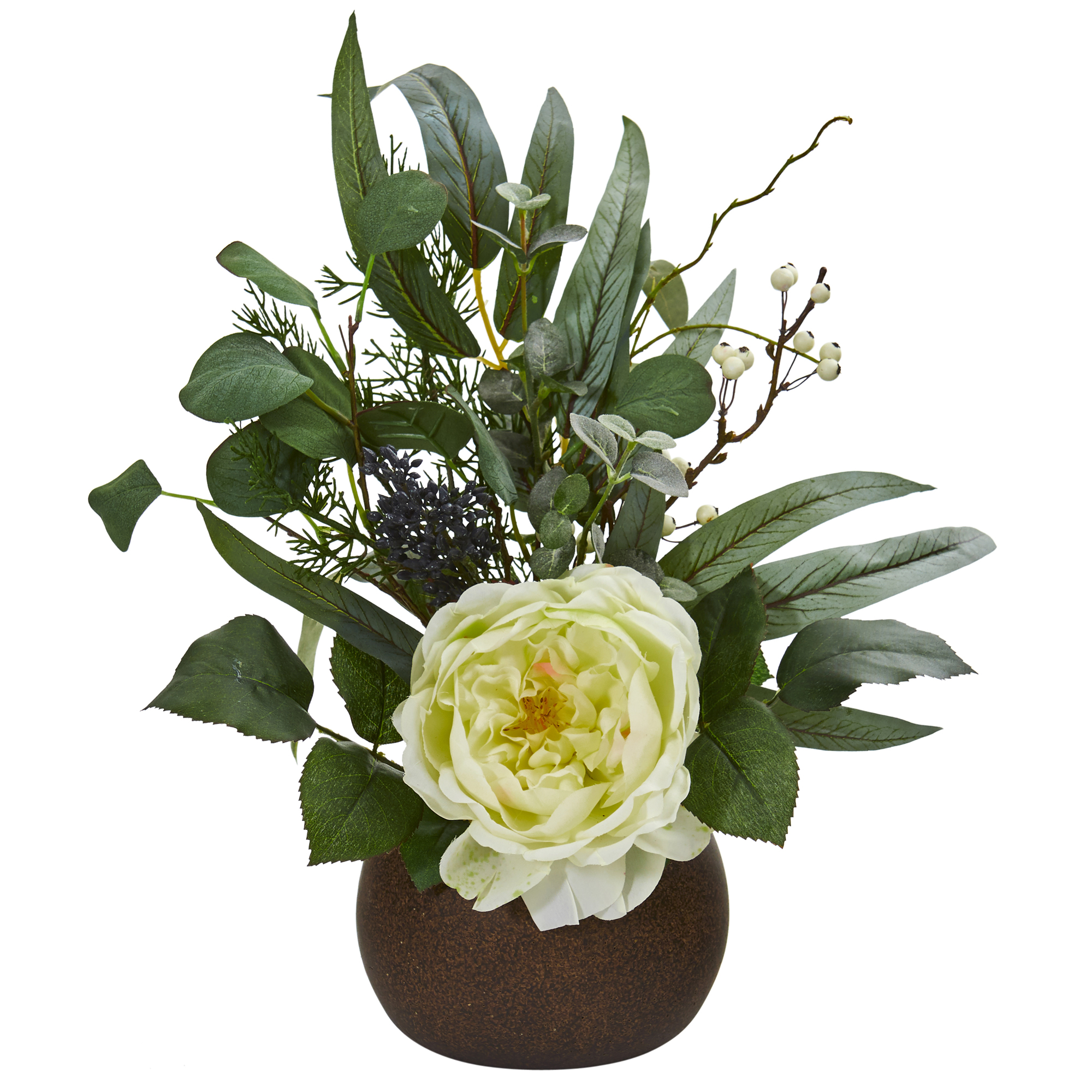 Nearly Natural 14inch Rose and Eucalyptus Artificial Arrangement in