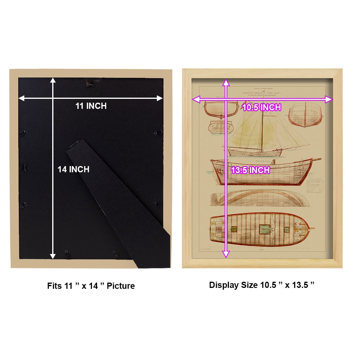 Antique Ship Plan III -Framed Print w/glass-Natural Wood