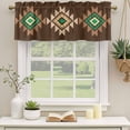 thumbnail image 2 of Brown Green Boho Curtain Valances for Windows, Kitchen Valance Window Treatments Panel 2 Pack, Vintage Southwest Abstract Geometric Rod Pocket Short Curtains for Bathroom Bedroom 42 x 18 Inch, 2 of 8