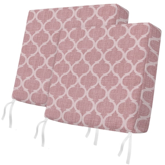 Outdoor Patio Cushion Covers 2 Pack Moroccan Texture Chair Cushion Seat Pads with Ties & Zipper Waterproof Seat Cover Retro Pink Linen Chair Slipcovers for Outdoor Furniture Couch Sofa 20x18 Inch