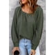 thumbnail image 4 of Cuadrado Masajeadores de cuello largo puff manga blusa mujeres moda suelta casual color puro gota hombro pullover Tops, 4 of 6