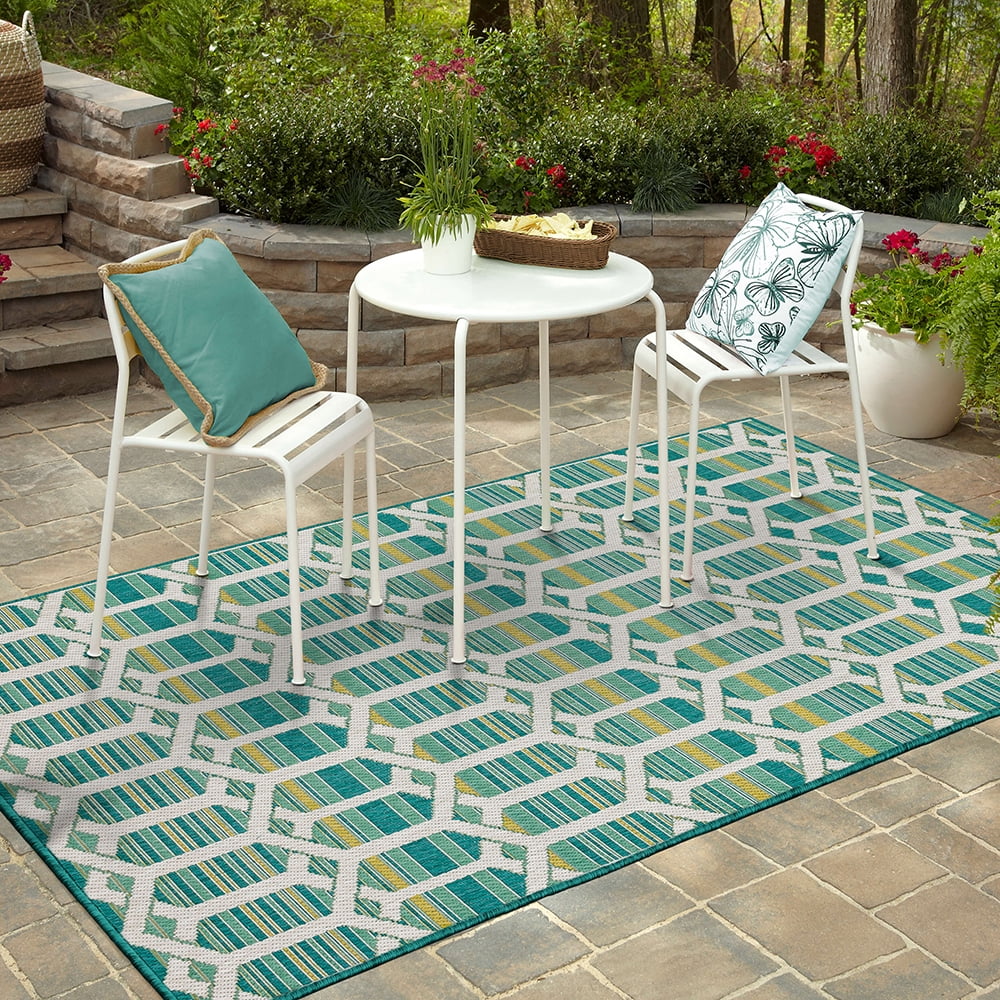 Mohawk Home Clemente Geo Outdoor Area Rug, Teal, 10' x 13'