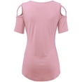 thumbnail image 3 of Made by Johnny Women's Loose Short Sleeve Strappy Cold Shoulder Top M PINK, 3 of 6