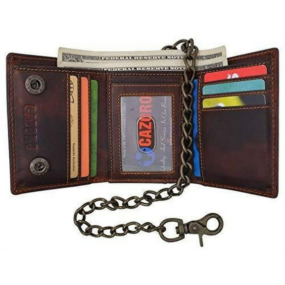 RFID Blocking  Vintage Cowhide Leather Mens Biker's Chain Wallet Trucker Motorcycle  Hunter Brown orBlack