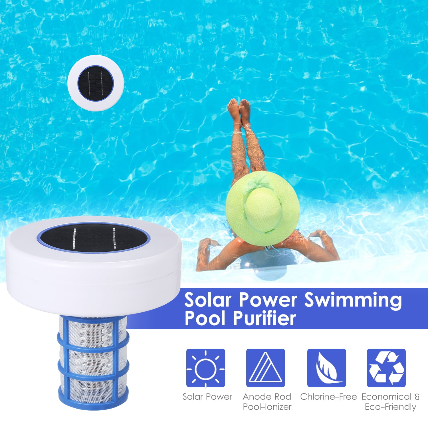 Andoer Solar Power Swimming Pool Solar Pool-Ionizer Swimming Pool Algae Inhibition Chlorine-Free Processor