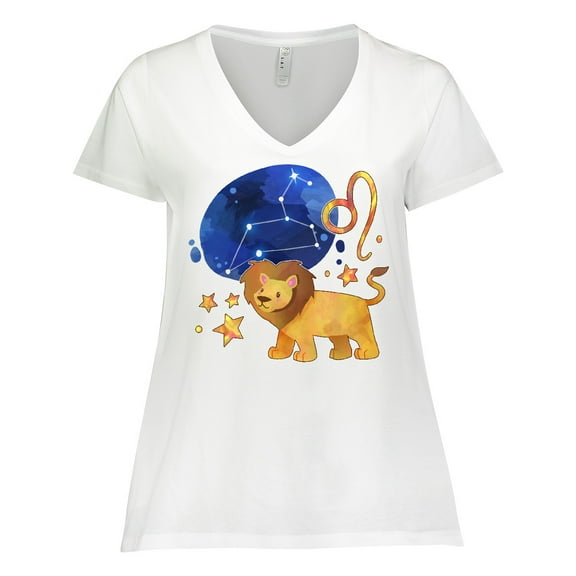Inktastic Leo Constellation Zodiac Sign Illustration Women's Plus Size V-Neck T-Shirt