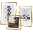 thumbnail image 1 of Jajamy Juego De 3 Marcos De Flores Prensadas De Vidrio De 4.0 X 4.0 In, 4.0 X 6.0 In, 5.0 X 7.0 In, Marcos De Fotos De Cristal Flotantes De Metal Dorado, Marco De Arte De Vidrio Prensado Para Mesa, De, 1 of 1