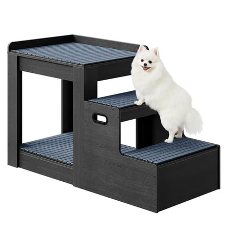 HOOBRO Dog Bunk Bed, Indoor Dog Window Perch with Stairs, Non-Slip Mat and Storage Compartment, for Dogs and Cats, Charcoal Black BC06PT03