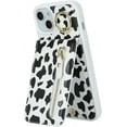 thumbnail image 4 of for iPhone 13 Case with Card Holder for Women,for iPhone 13 Phone Case Wallet with Credit Card with Ring Kickstand Zipper Shockproof Slim Stand Case for iPhone13 - Black Cow Print, 4 of 16