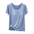 thumbnail image 5 of FUYUDY Women Tshirts Seamless Comfort T-Shirt With Built In Bra Support Summer Casual Layering Versatile Female Solid Color Tops, 5 of 5