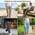 thumbnail image 5 of Ihhxva Men's Cotton Linen Cargo Pants Lightweight Casual Straight Leg Pants Elastic Drawstring Waist, Multiple Pockets Loose Fit Summer Beach Pants S-3XL, 5 of 10