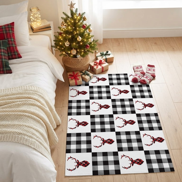 Rendears 2x3ft Area Rug,Christmas Farm Santa Reindeers Washable Rugs Soft Non ...