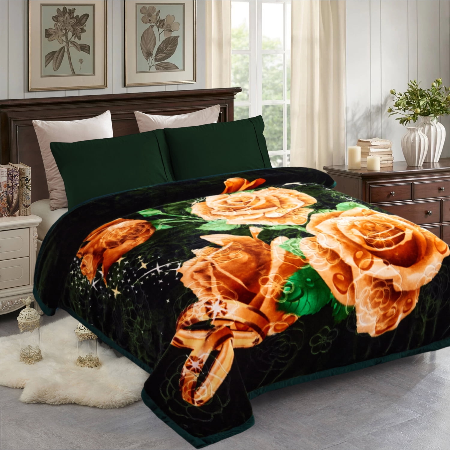 Beautiful Soft Mink Solid Blanket Queen or Full Bed Black/Brown/Navy/Beige/Green 