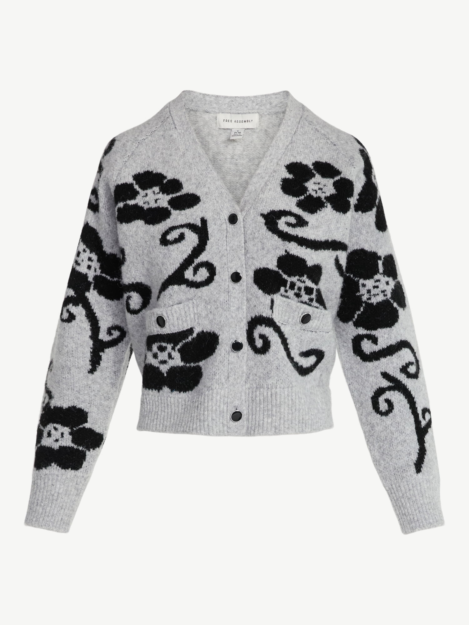 Free Assembly Women’s Floral Pattern V-Neck Cardigan Sweater, Midweight, Sizes XS-XXL
