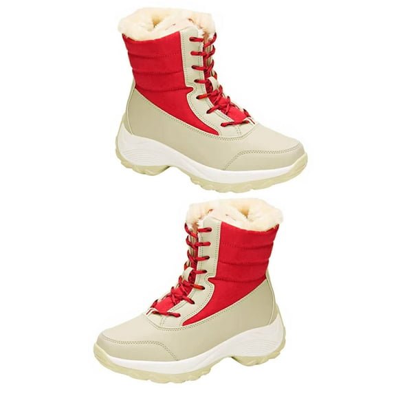 HOMEMAXS  Fashion Snow Boot Lace up Warm Insulated Winter Student Miss Red