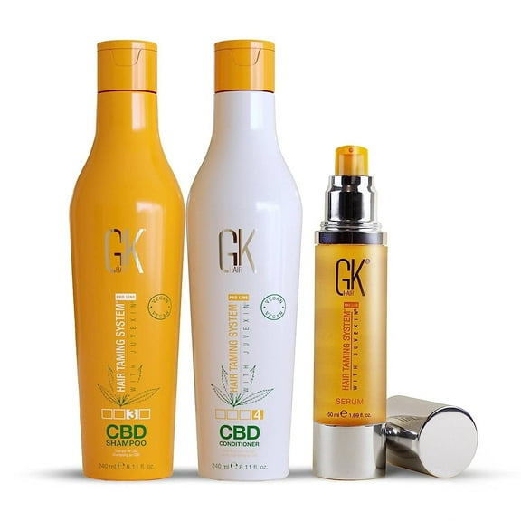 GK HAIR Global Keratin Hemp Shampoo and Conditioner Sets (8.11 Fl Oz/240ml) with Anti Frizz Serum Argan Oil (1.69 Fl Oz/50ml) for Dry Damaged Repair- All Hair Types Sulfate Paraben Free Unisex