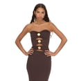 thumbnail image 3 of Forever 21 Women’s Bandage Style Maxi Dress with Seashell Hardware, Strapless Cutout Bodycon Long Dress for Parties, XS-XL, 3 of 6