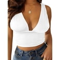 thumbnail image 4 of Women's Sexy Deep V Neck Slim Fitted Strap Crop Cami Tank Sleeveless Top, 4 of 5