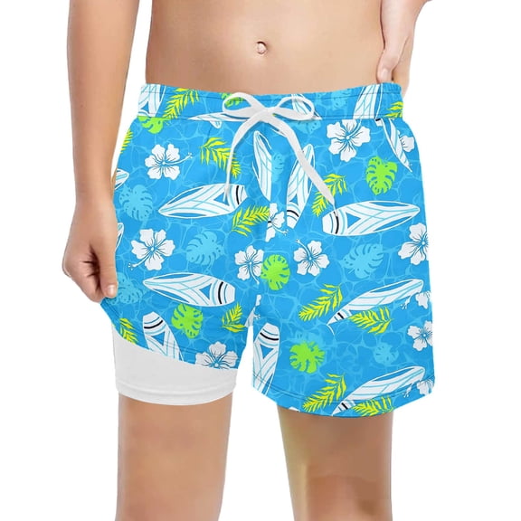 NAFUU Boy's Swim Trunks Tropical Print Beach Shorts With Drawstring Comfortable Breathtable Swimming Surfing Boys' Swimwear Sets Sizes 5-6 Years