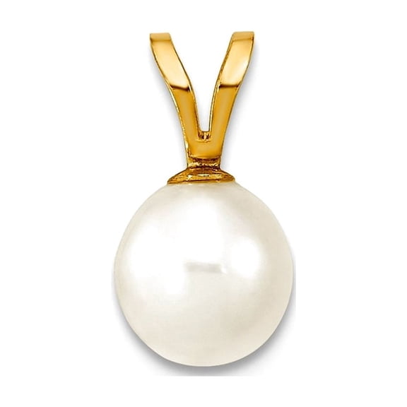 14k Yellow Gold 6mm White Freshwater Cultured Pearl Pendant Necklace Pendant for Women