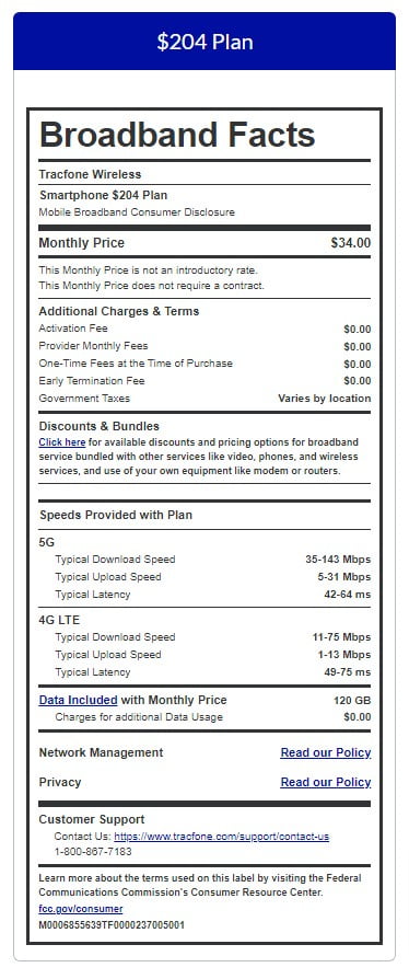Tracfone $204 Unlimited Talk & Text plus 120 GB of Data 180-Day - Prepaid Plan Direct Top Up